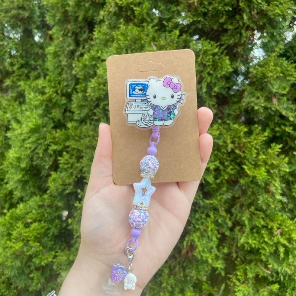 Ultrasound Hello Kitty Shaker Beaded Badge Reel